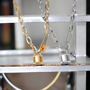 🆕️ 18K Gold Plated Stainless Steel Necklace With Lock 🔒 Pendant